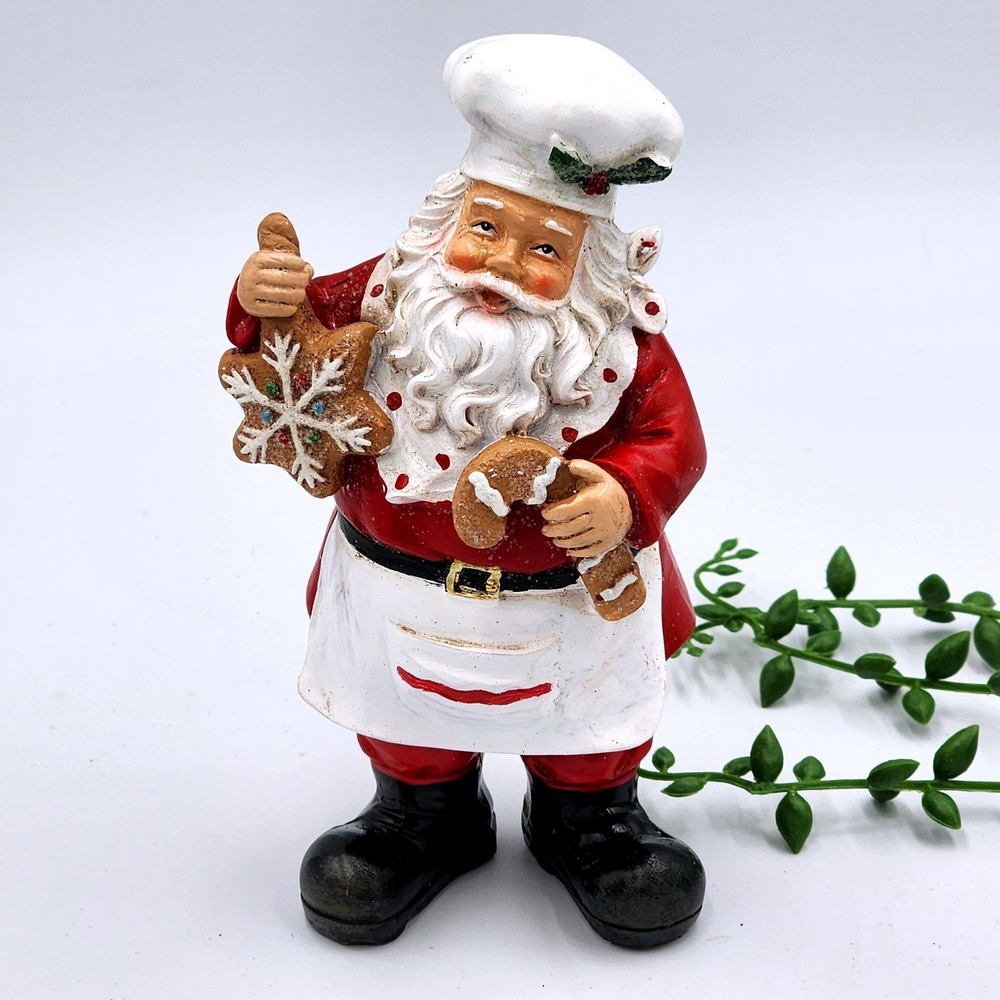 Baker Santa Claus Chef Figurine Gingerbread Cookies Table Decor 6.5" Christmas